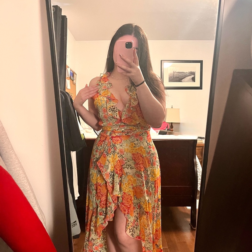 Guess Asymmetrical Floral Wrap Dress